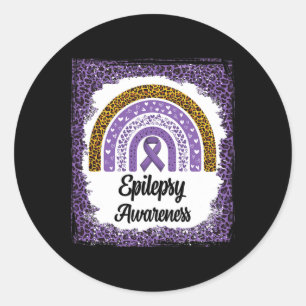 Epilepsy Awareness Bleached Rainbow Leopard Purple Classic Round Sticker