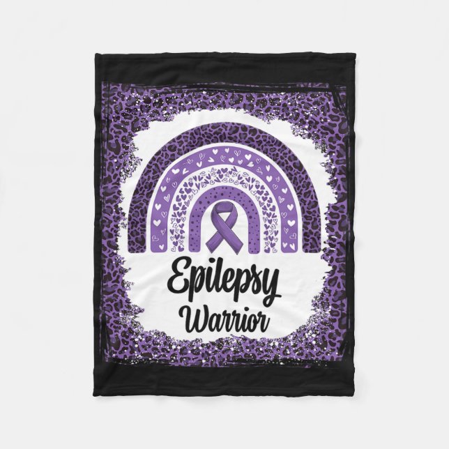 Epilepsy Awareness Bleached Rainbow Leopard Purple Fleece Blanket (Front)