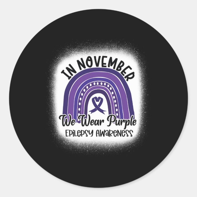 Epilepsy Awareness Bleached Rainbow Purple Ribbon  Classic Round Sticker (Front)
