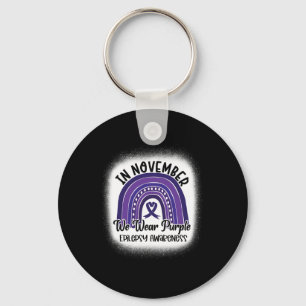 Epilepsy Awareness Bleached Rainbow Purple Ribbon  Keychain