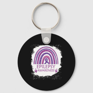 Epilepsy Awareness Bleached Rainbow Purple Ribbon  Keychain