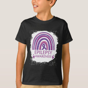 Epilepsy Awareness Bleached Rainbow Purple Ribbon T-Shirt