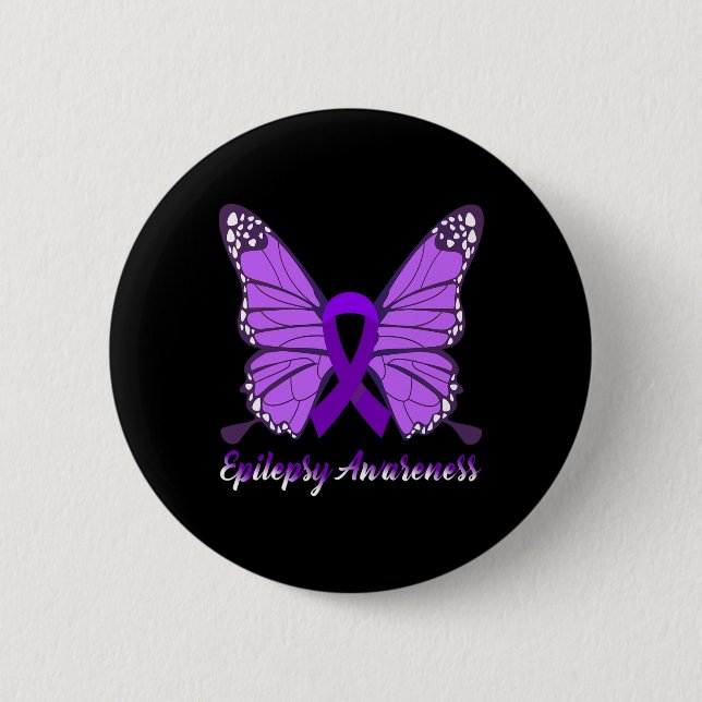 Epilepsy Awareness Butterfly Purple Ribbon Epileps 2 Inch Round Button (Front)