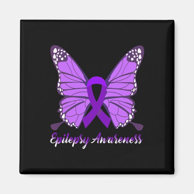 Epilepsy Awareness Butterfly Purple Ribbon Epileps Magnet (Front)