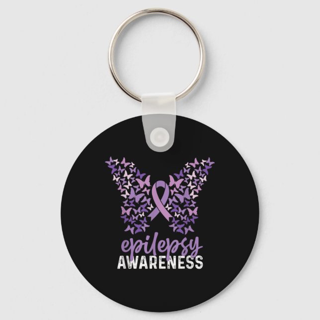 Epilepsy Awareness Butterfly Ribbon  Keychain (Front)