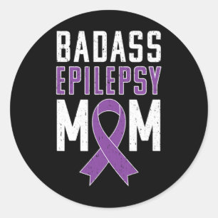Epilepsy Awareness Byd Epilepsy Mom Purple Ribbon  Classic Round Sticker