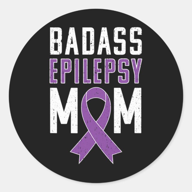 Epilepsy Awareness Byd Epilepsy Mom Purple Ribbon  Classic Round Sticker (Front)