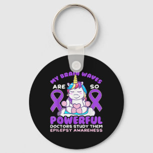 Epilepsy Awareness Cute Unicorn Purple Ribbon Fun Keychain