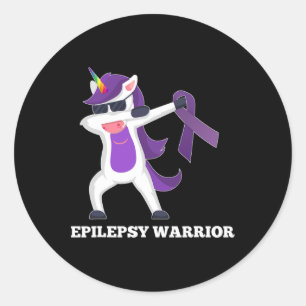 Epilepsy Awareness Dabbing Unicorn Warrior Purple Classic Round Sticker