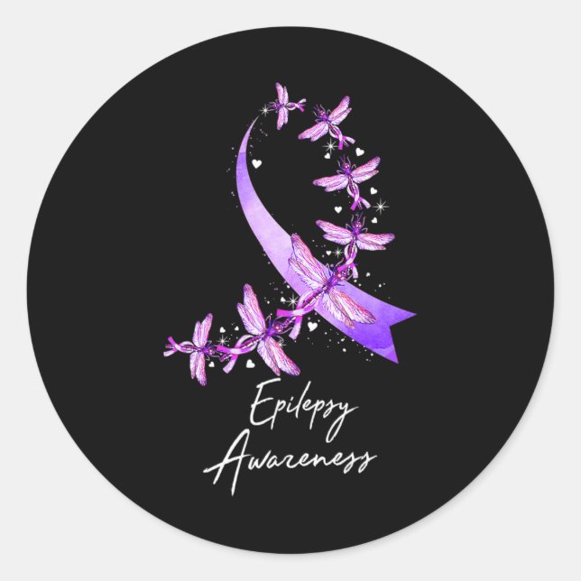 Epilepsy Awareness Dragonfly November We Wear Purp Classic Round Sticker (Front)