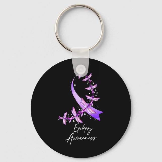 Epilepsy Awareness Dragonfly November We Wear Purp Keychain (Front)