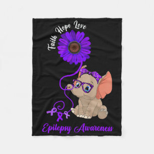 Epilepsy Awareness Elephant Faith Hope Love Sunflo Fleece Blanket