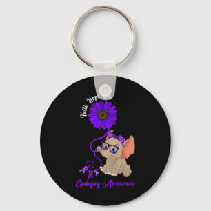 Epilepsy Awareness Elephant Faith Hope Love Sunflo Keychain