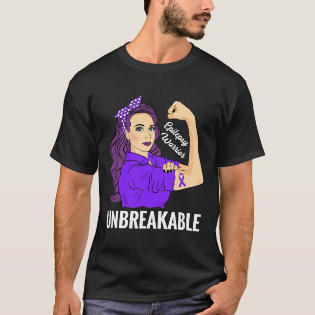Epilepsy Awareness Epileptic Purple Ribbon Warrior T-Shirt (Front)