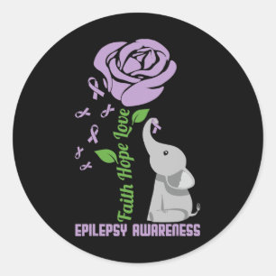Epilepsy Awareness Faith Hope Love Flower Elephant Classic Round Sticker