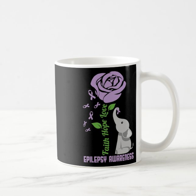 Epilepsy Awareness Faith Hope Love Flower Elephant Coffee Mug (Right)