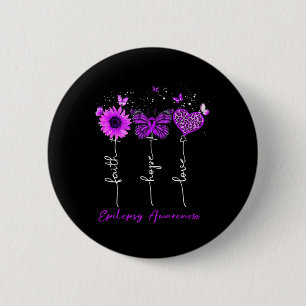Epilepsy Awareness Faith Hope Love Leopard Sunflow 2 Inch Round Button