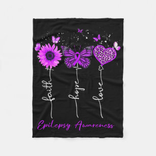 Epilepsy Awareness Faith Hope Love Leopard Sunflow Fleece Blanket