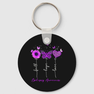Epilepsy Awareness Faith Hope Love Leopard Sunflow Keychain