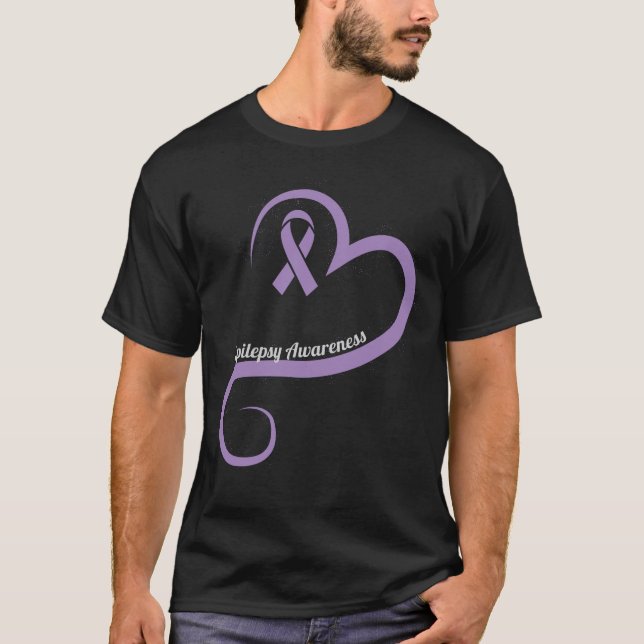 Epilepsy Awareness Heart Ribbon T-Shirt (Front)