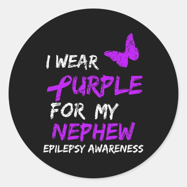 Epilepsy Awareness I Wear Purple For My Nephew Rib Classic Round Sticker (Front)