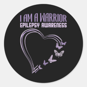 Epilepsy Awareness I'm A Warrior Heart Butterfly  Classic Round Sticker