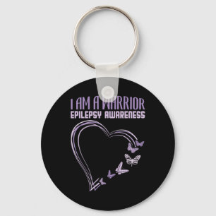 Epilepsy Awareness I'm A Warrior Heart Butterfly Keychain