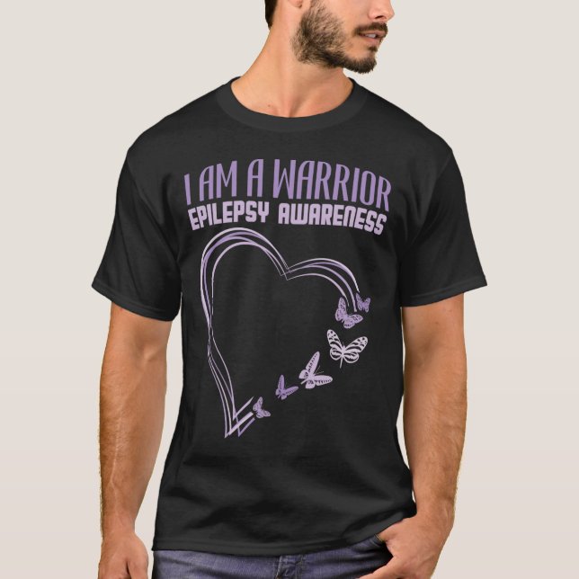 Epilepsy Awareness I'm A Warrior Heart Butterfly  T-Shirt (Front)