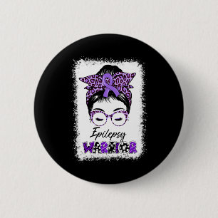Epilepsy Awareness Messy Bun Warrior Leopard Banda 2 Inch Round Button