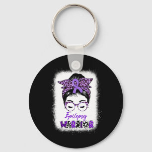 Epilepsy Awareness Messy Bun Warrior Leopard Banda Keychain