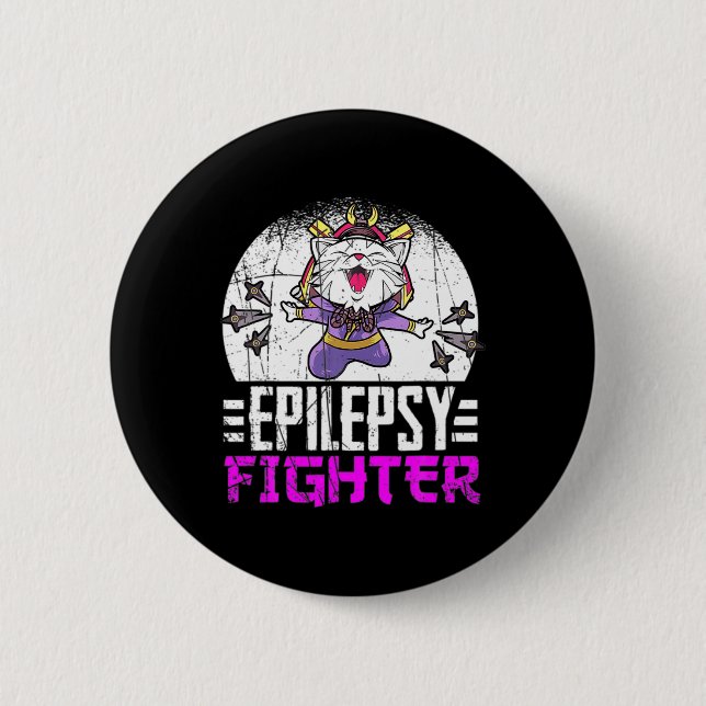 Epilepsy Awareness Month Ninja Cat Epilepsy Fighte 2 Inch Round Button (Front)