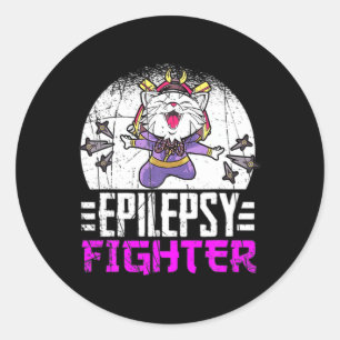 Epilepsy Awareness Month Ninja Cat Epilepsy Fighte Classic Round Sticker