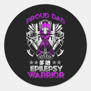 Epilepsy Awareness Month Proud Dad Purple Ribbon F Classic Round Sticker