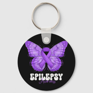 Epilepsy Awareness Month Purple Ribbon Butterfly  Keychain