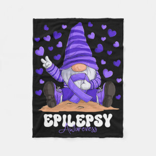 Epilepsy Awareness Month Purple Ribbon Gnome  Fleece Blanket