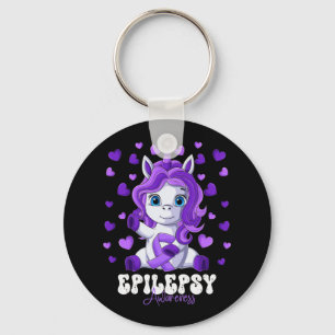 Epilepsy Awareness Month Purple Ribbon Unicorn Keychain