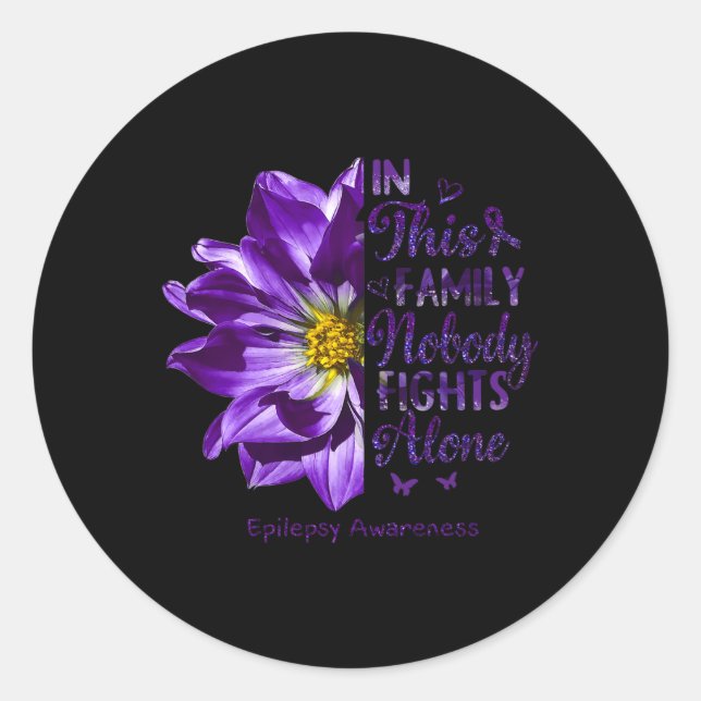 Epilepsy Awareness Nobody Fights Alone Anemone Flo Classic Round Sticker (Front)