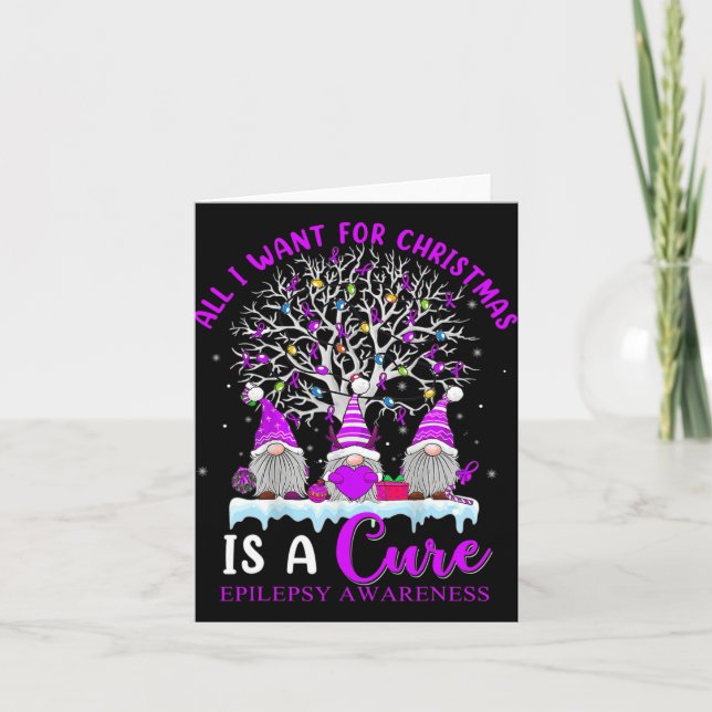 Epilepsy Awareness Ornament Christmas Tree Gnomes  Card (Front)
