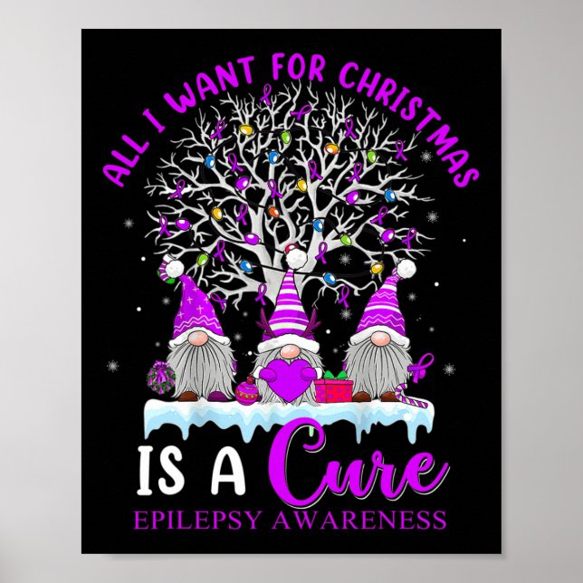 Epilepsy Awareness Ornament Christmas Tree Gnomes  Poster (Front)
