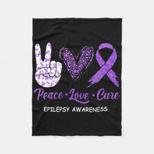 Epilepsy Awareness Peace Love Cure Leopard Fleece Blanket