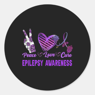 Epilepsy Awareness Peace Love Cure Purple Gift Classic Round Sticker