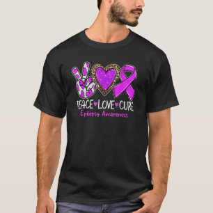 Epilepsy Awareness Peace Love Cure Purple Ribbon L T-Shirt