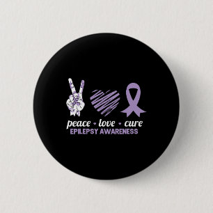 Epilepsy Awareness Peace Love Cure Ribbon 2 Inch Round Button