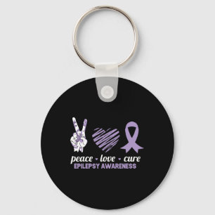 Epilepsy Awareness Peace Love Cure Ribbon  Keychain