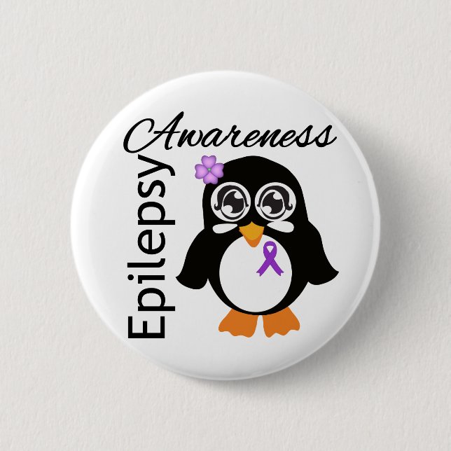 Epilepsy Awareness Penguin 2 Inch Round Button (Front)