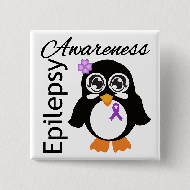 Epilepsy Awareness Penguin 2 Inch Square Button (Front)