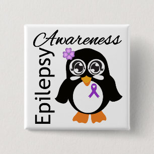 Epilepsy Awareness Penguin 2 Inch Square Button