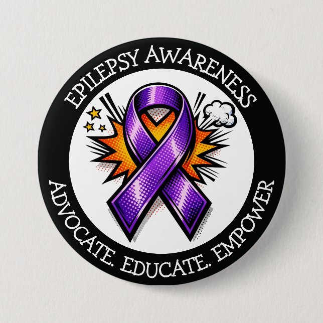Epilepsy Awareness | Purple Awareness Ribbon 3 Inch Round Button (Front)