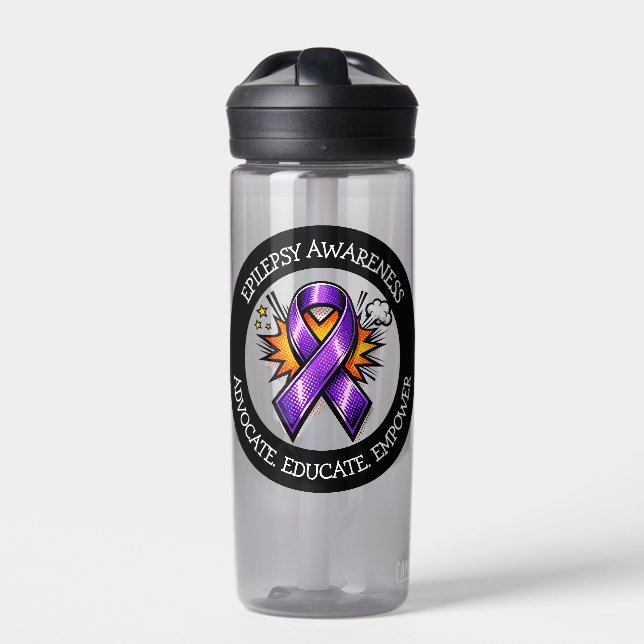 Epilepsy Awareness | Purple Awareness Ribbon Water Bottle (Front)