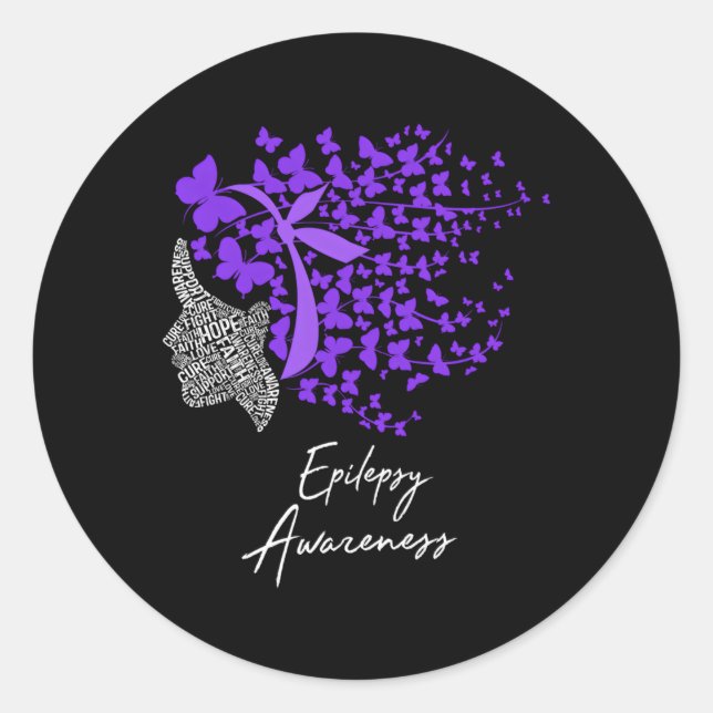 Epilepsy Awareness Purple Butterflies Classic Round Sticker (Front)